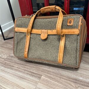 Vintage Hartmann tweed and leather carry-on luggage bag